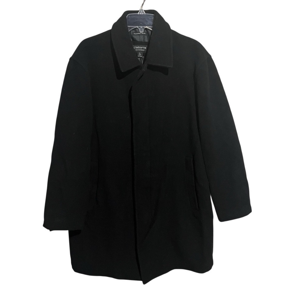 Liz Claiborne Outerwear Men's Italian Wool Blend Black Coat Size Large L Peacoat